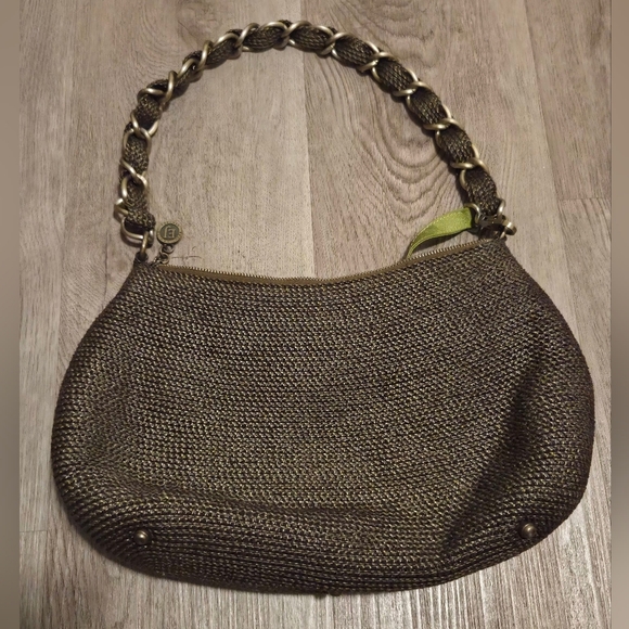 Eric Javits Brown Woven Shoulder Bag with Chain Strap - Picture 4 of 8
